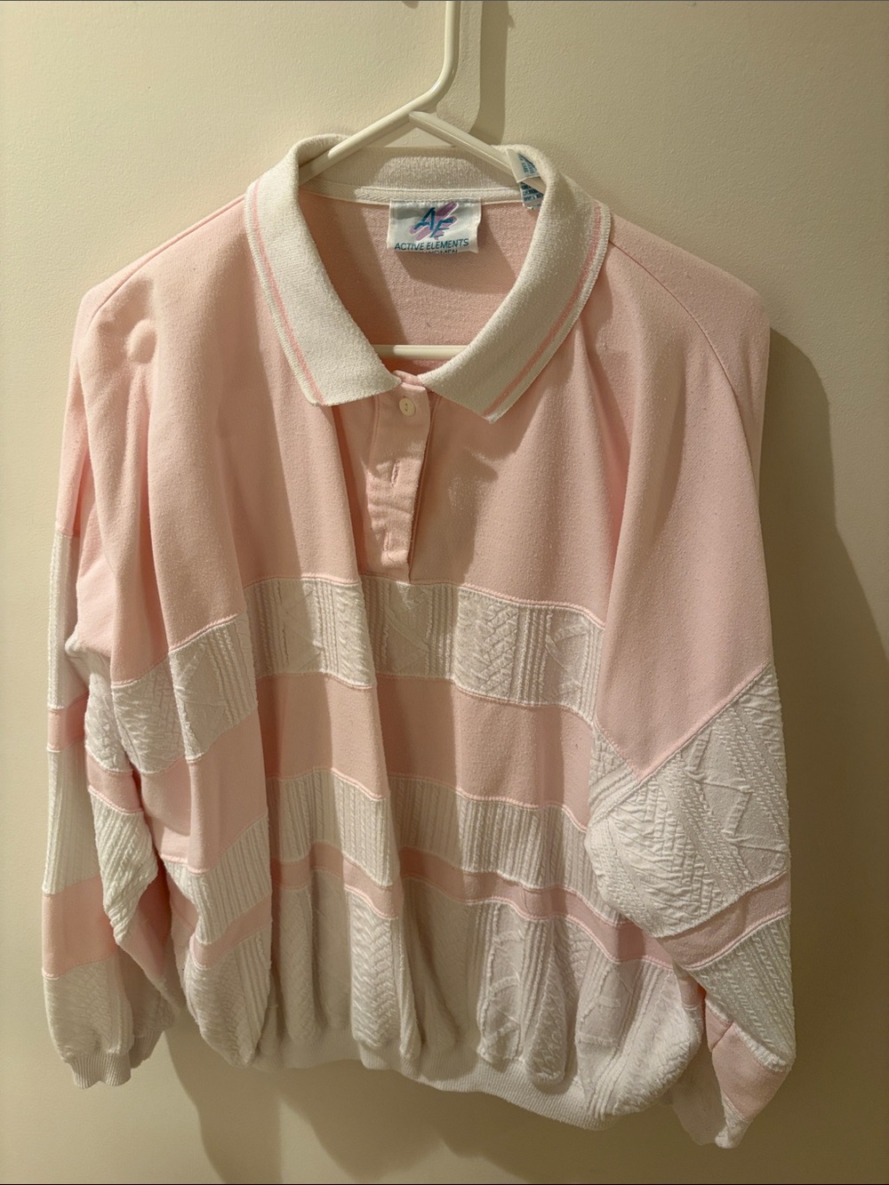 Women's Pink & White Striped Polo Sweater